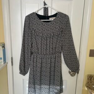 Black and White Floral Long Sleeve Dress